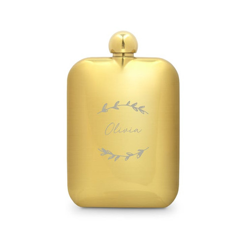Personalized Gold Round Edged Flask - Bridesmaid Gift - Rustic Garland Personalized Gold Round Edged Flask - Bridesmaid Gift - Rustic Garland