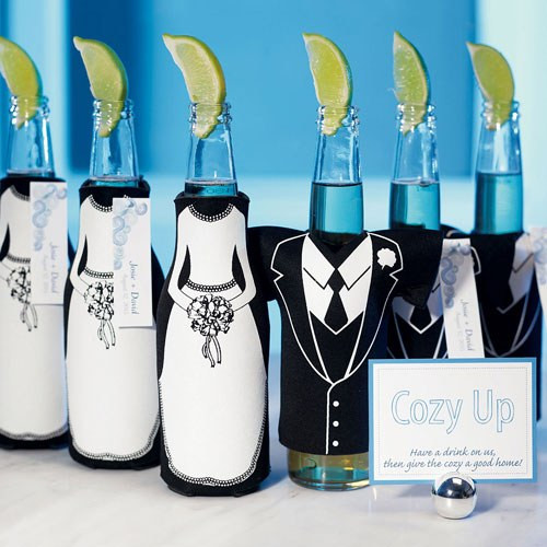 Bride & Groom Koozie Favors - Whimsical Bride & Groom Koozie Favors - Whimsical