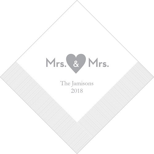 Mrs. & Mrs.  Personalized Napkins - Heart Mrs. & Mrs.  Personalized Napkins - Heart