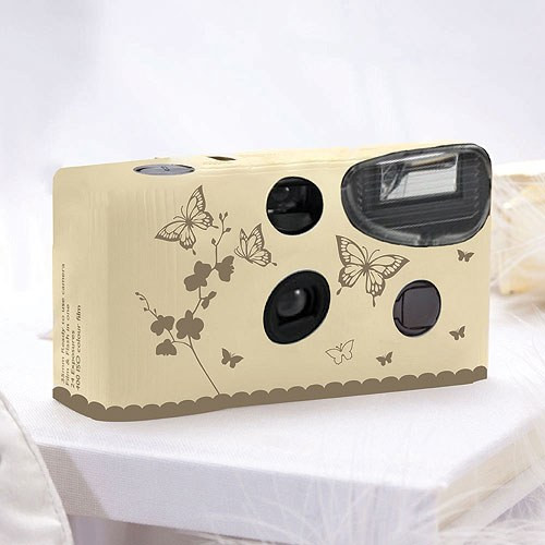 Disposable Cameras - Ivory & Gold Butterfly