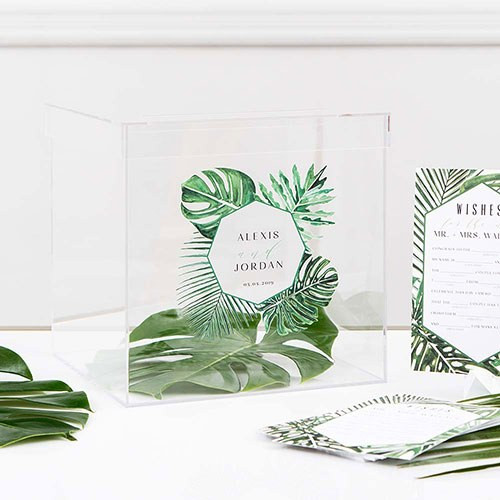 Acrylic Wedding Wish Box - Wishing Well - Greenery Printing Acrylic Wedding Wish Box - Wishing Well - Greenery Printing