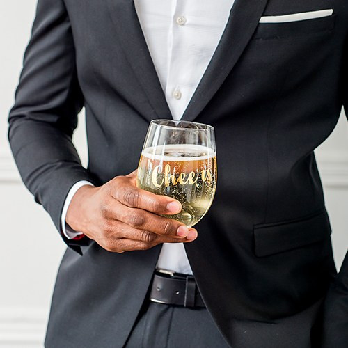 Cheers Stemless Wine Glass in Gold Cheers Stemless Wine Glass in Gold