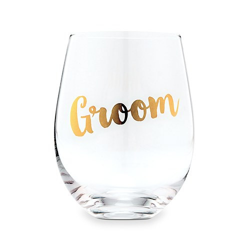 Groom Stemless Wine Glass in Gold Groom Stemless Wine Glass in Gold