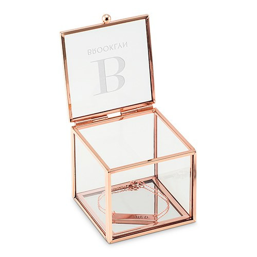 Glass Jewelry Box with Rose Gold - Modern Serif  Glass Jewelry Box with Rose Gold - Modern Serif