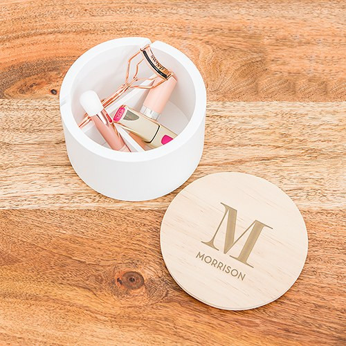 Round Wooden Keepsake Box - Modern Serif  Round Wooden Keepsake Box - Modern Serif