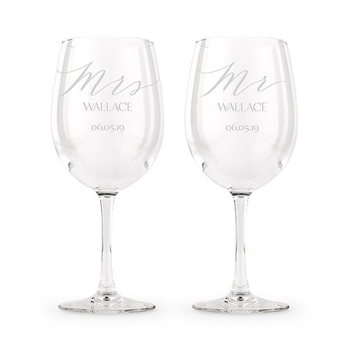 Engraved Personalized Mr & Mrs Wine Glasses Set of 2 