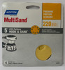 Norton (02001) Hook and Sand Paper Disc with 5 and 8 Universal Vac Hole, 5" Diameter, Grit P220 Very Fine 1-Pk/4-Discs