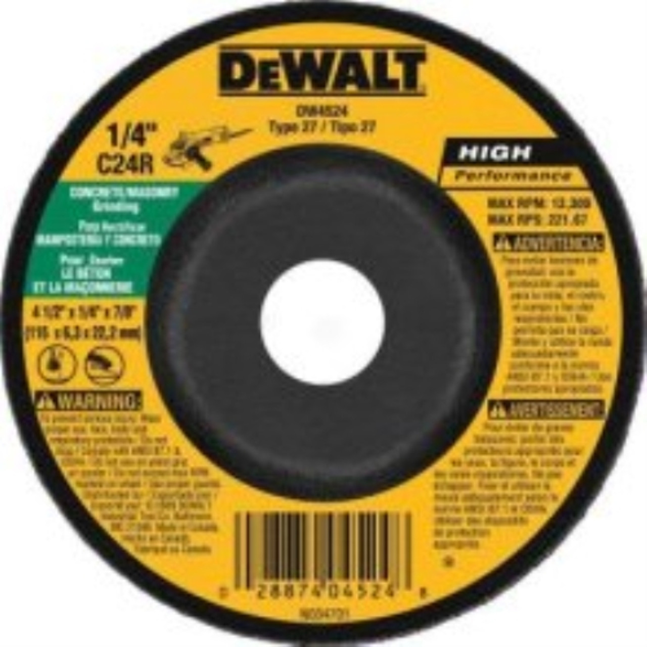 Dewalt DW4524 4-1/2" x 1/4" x 7/8" Masonry Abrasive Blade