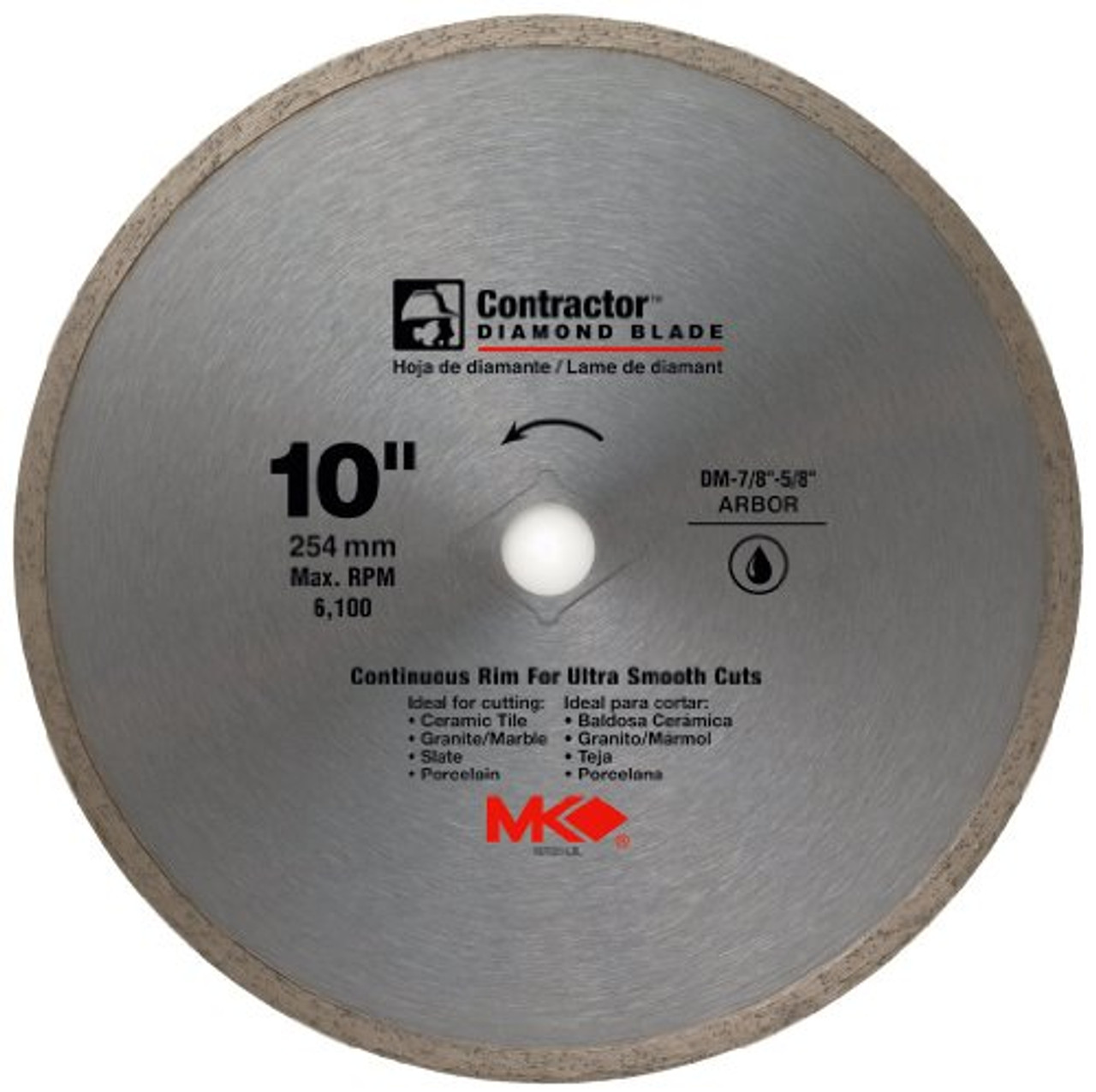MK Diamond 167031 10" x 5/8" Contractor Quality Wet Cutting Continuous Rim Diamond Blade for Tile / Marble