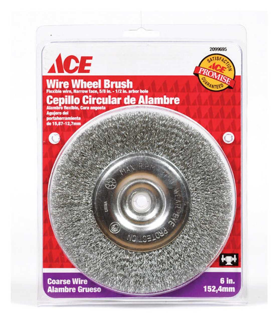 Ace Wire Wheel Brush 6" w/ 5/8" - 1/2" Arbor Hole