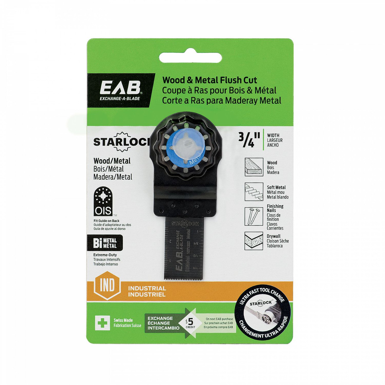 Exchange-A-Blade 1071322 Wood/Metal Flush Cut Blade, 3/4"