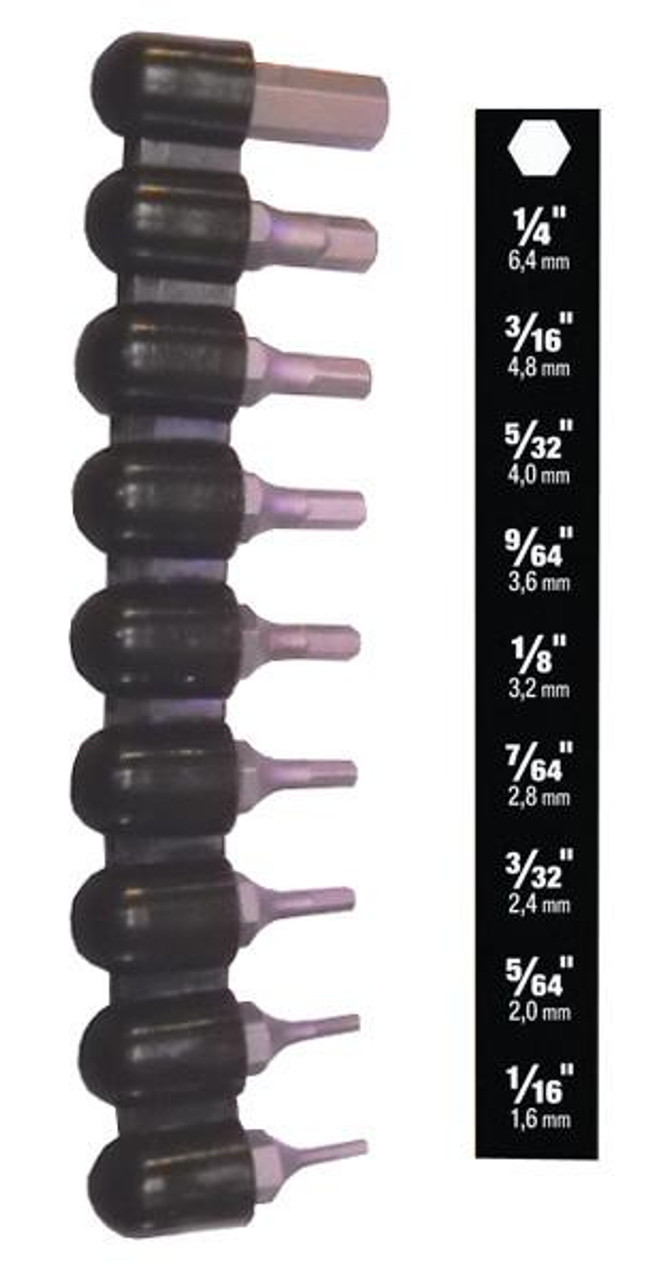  9pc. Mixed Size Hex Insert Bit Set with Holder - Bulk 