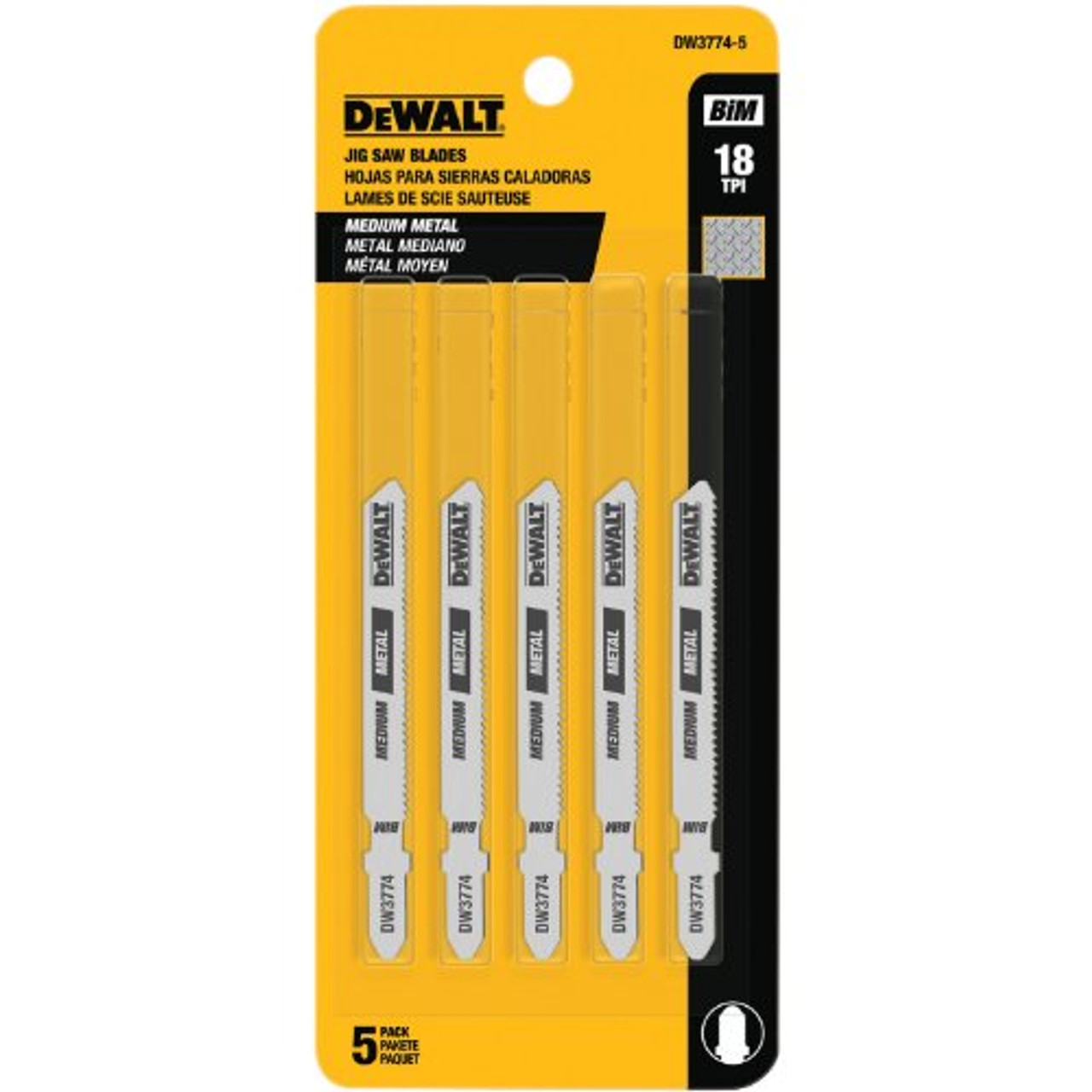 DEWALT DW3774-5 3-Inch 18TPI Medium Metal Cut Cobalt Steel T-Shank Jig Saw Blade (5-Pack)