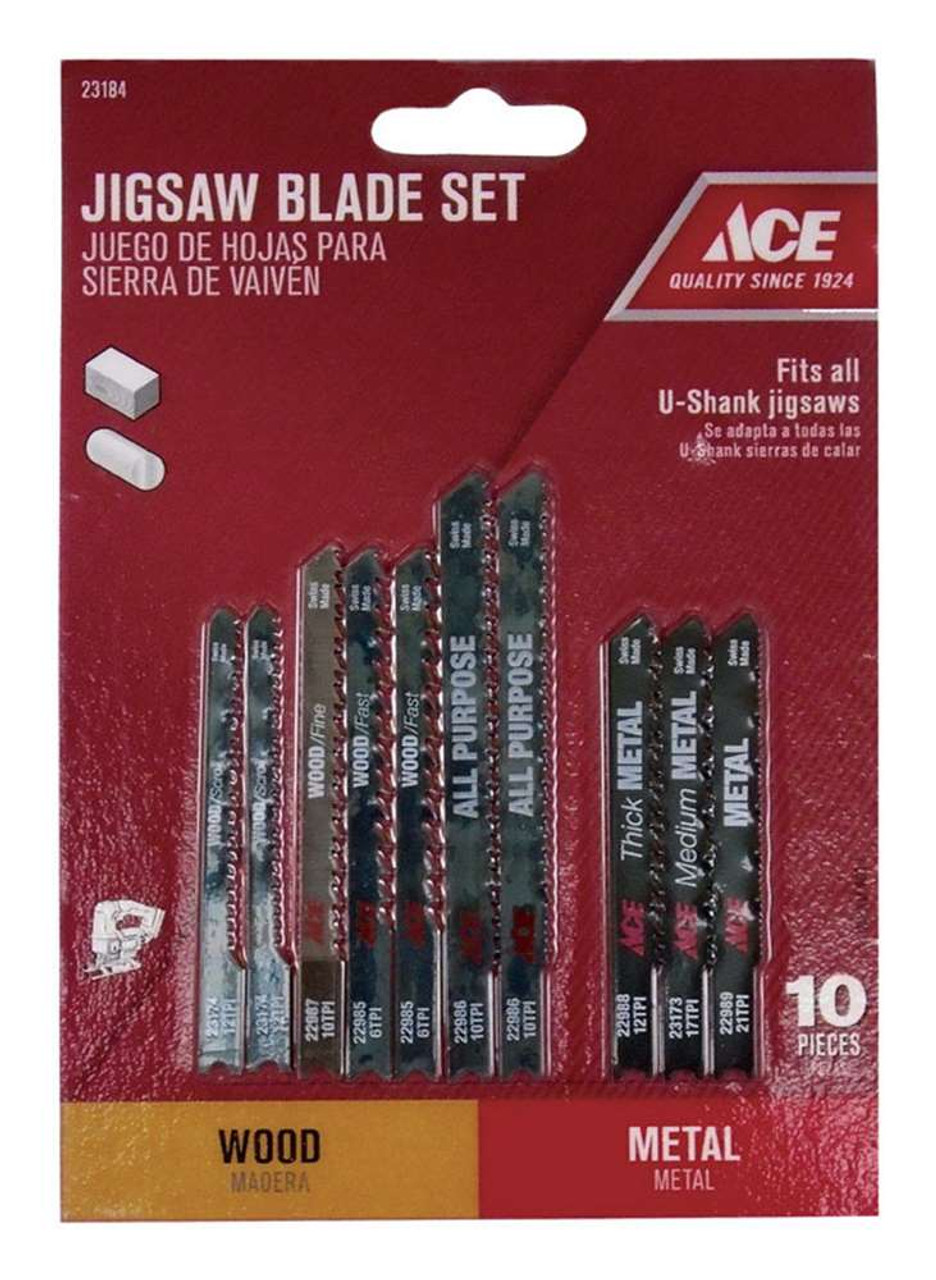 Ace 23184 U-Shank Wood/Metal Jigsaw Blade Set, 10-Piece