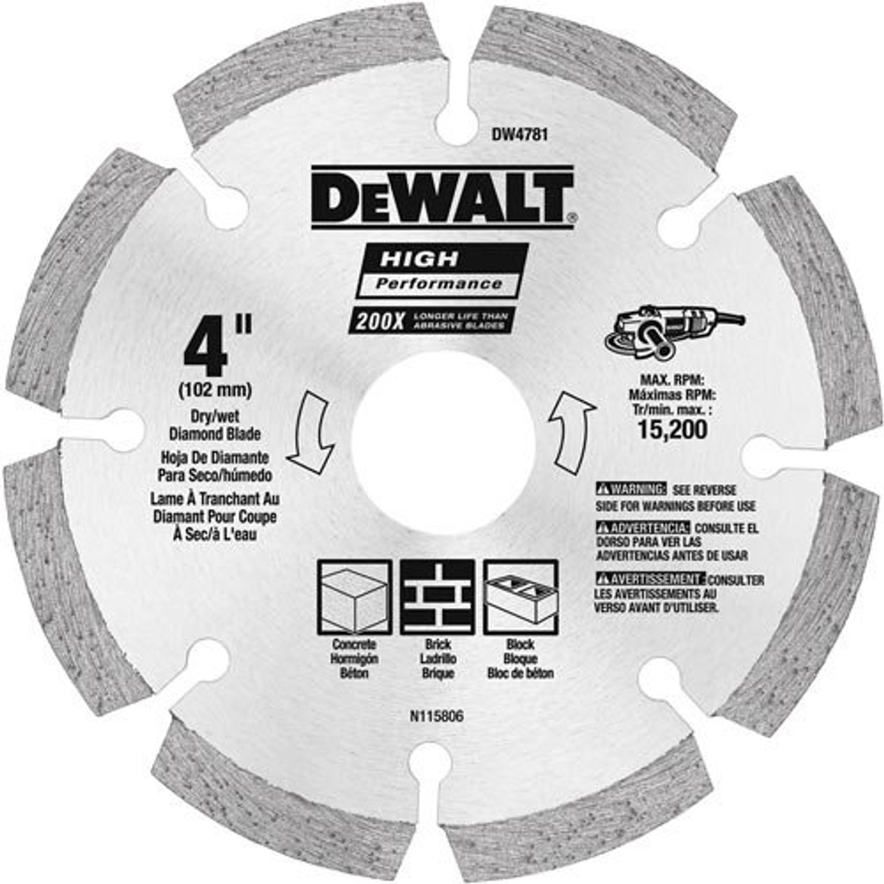 DeWalt DW4781 Segmented Rim Diamond Blade, 4"