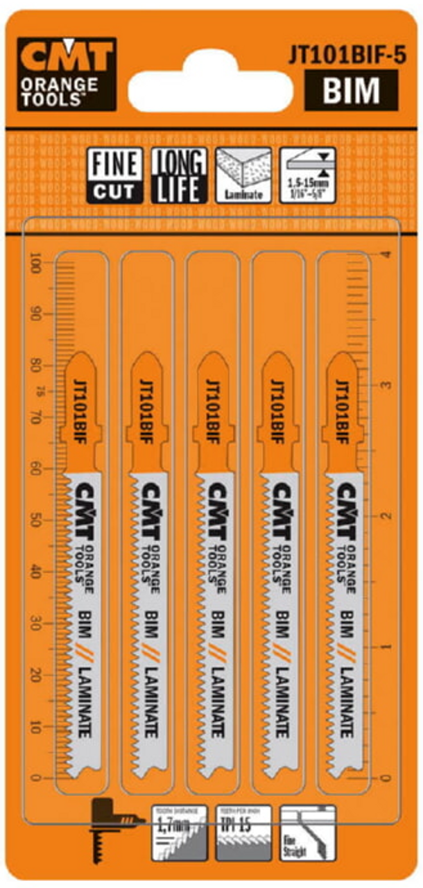 CMT JT101BIF-5 BiMetal Fine Cut Straight Jigsaw Blades, 15 TPI, 3-1/4", 5-Pack