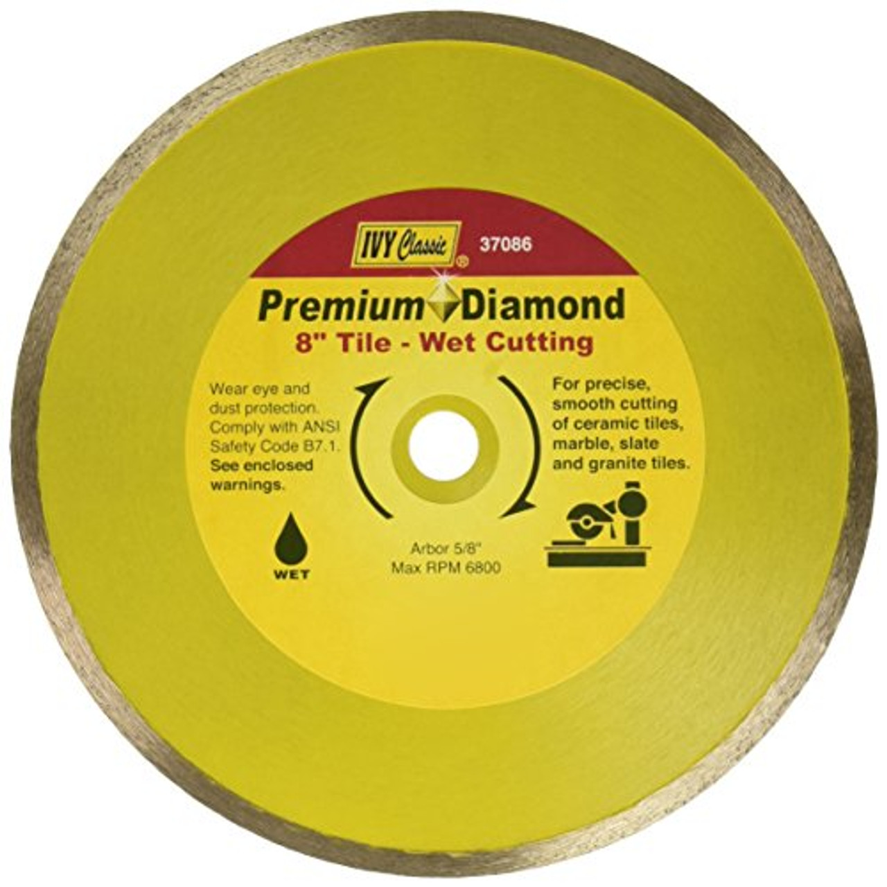 IVY Classic 37086 Premium Diamond Wet Tile Cutting Continuous Rim Blade, 8"