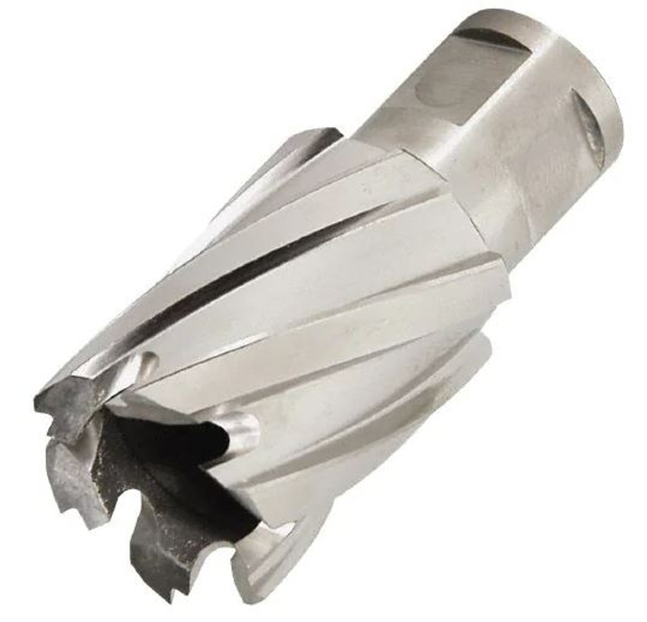 Hougen 30mm Diam x 25mm Deep High Speed Steel Annular Cutter Bright Finish, 3/4" Shank Diam, Weldon Flat Shank, 2 Flats on Shank