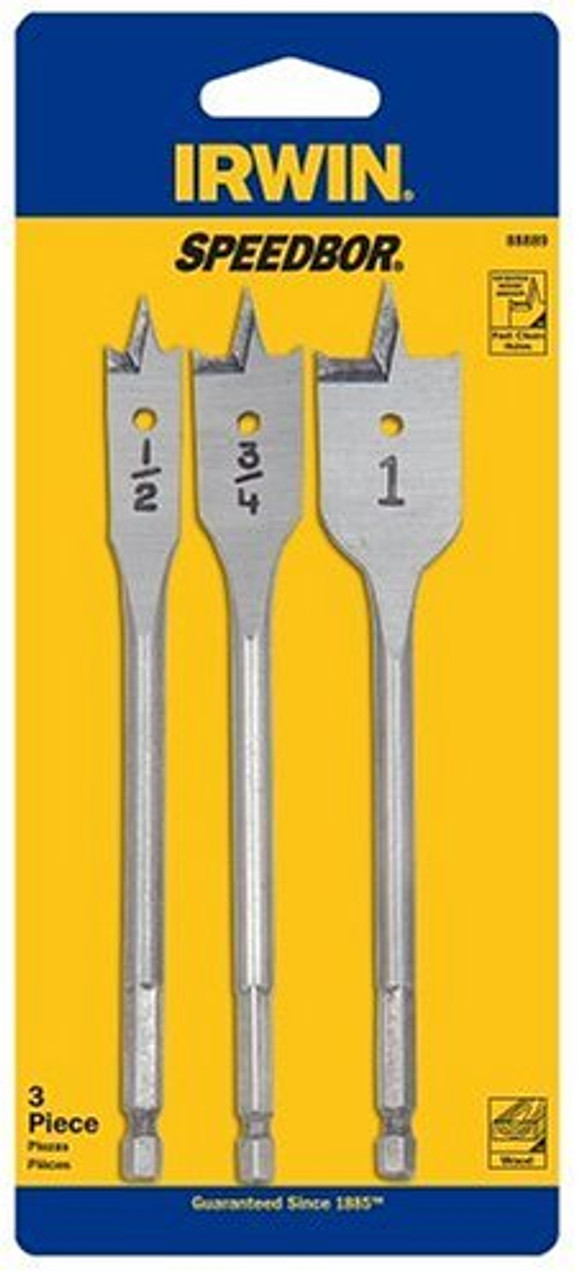 Irwin 88889 Speedbor 3 Piece 1/2-Inch, 3/4-Inch, and 1-Inch Spade Drill Bit Assortment