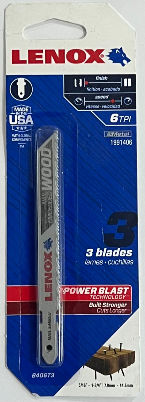 Lenox Tools 1991406 T-Shank General Purpose Jig Saw Blade, 4-Inch X 3/8-Inch 6 TPI, 3-Pack