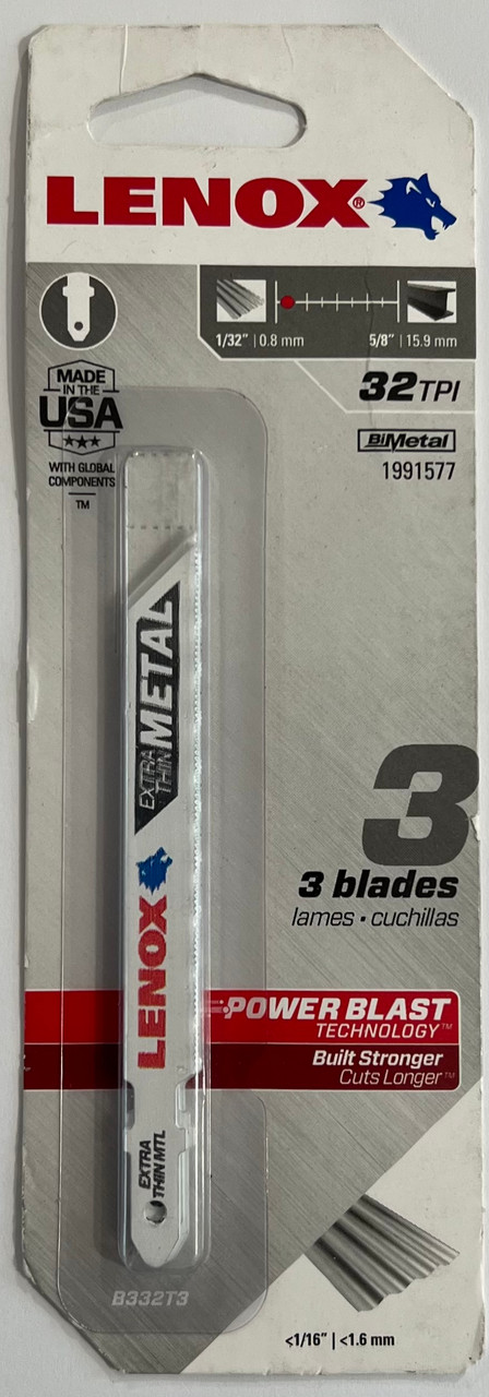 LENOX Tools 1991577 T-Shank Extra Thin Metal Cutting Jig Saw Blade, 3-5/8" x 3/8" 32 TPI, 3 Pack