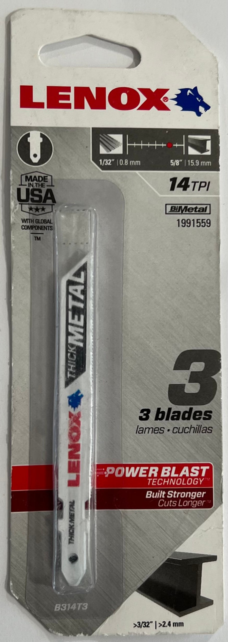 LENOX Tools 1991559 T-Shank Thick Metal Cutting Jig Saw Blade, 3-5/8" x 3/8" 14 TPI, 3 Pack