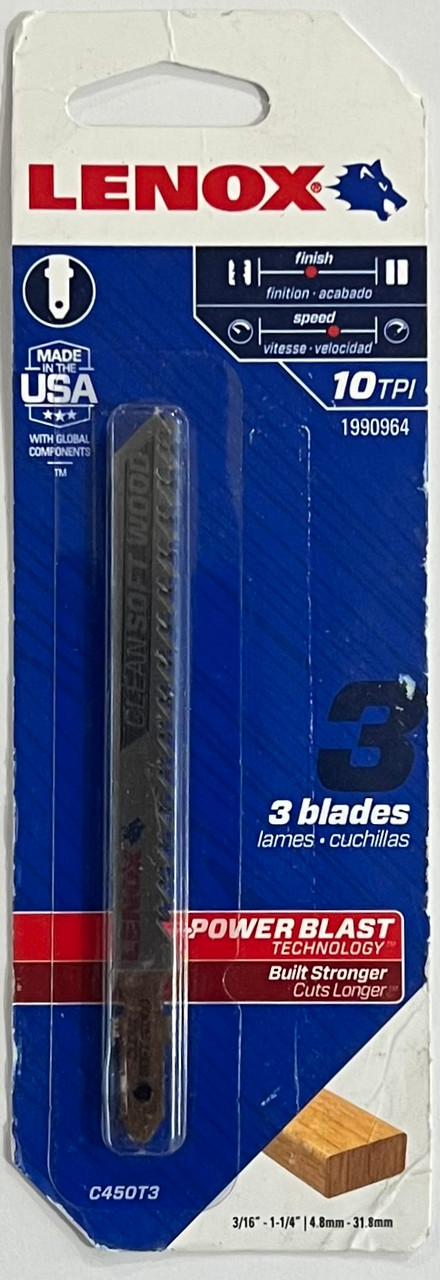 LENOX Tools 1990964 T-Shank Clean Wood Cutting Jig Saw Blade, 4" x 5/16" 10 TPI, 3 Pack