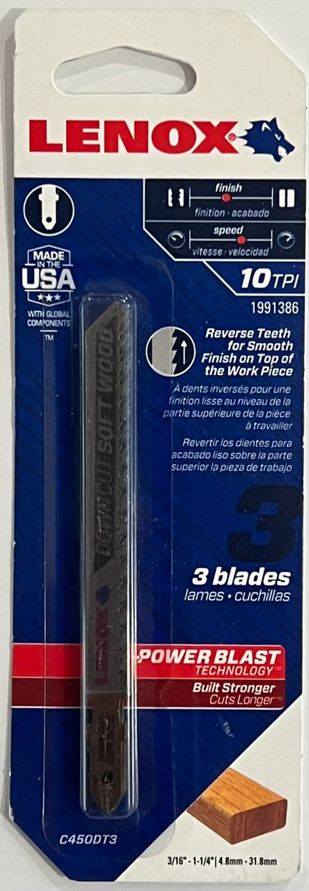 LENOX Tools 1991386 T-Shank Down Cutting Wood Jig Saw Blade, 4" x 5/16" 10 TPI, 3 Pack