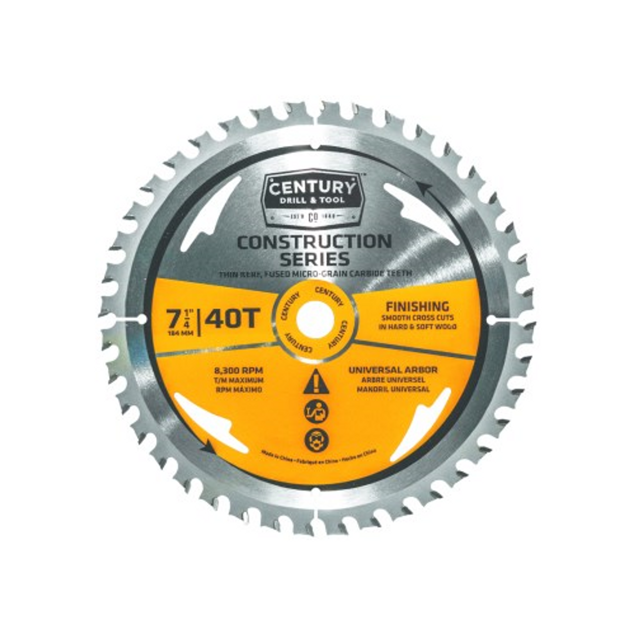 Century Drill & Tool 13106 Construction Series Finishing Saw Blade, 40T, 7-1/4" BULK