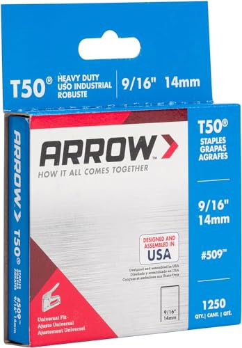 Arrow 509   T50 9/16" Staples, 1250 Count