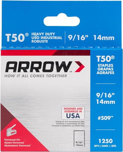 Arrow 509   T50 9/16" Staples, 1250 Count