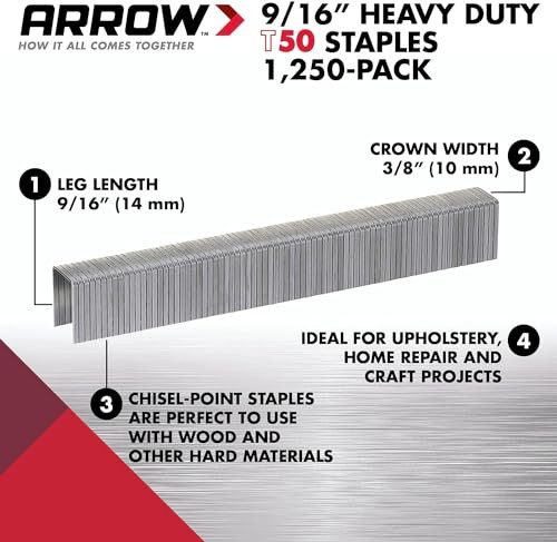 Arrow 509   T50 9/16" Staples, 1250 Count