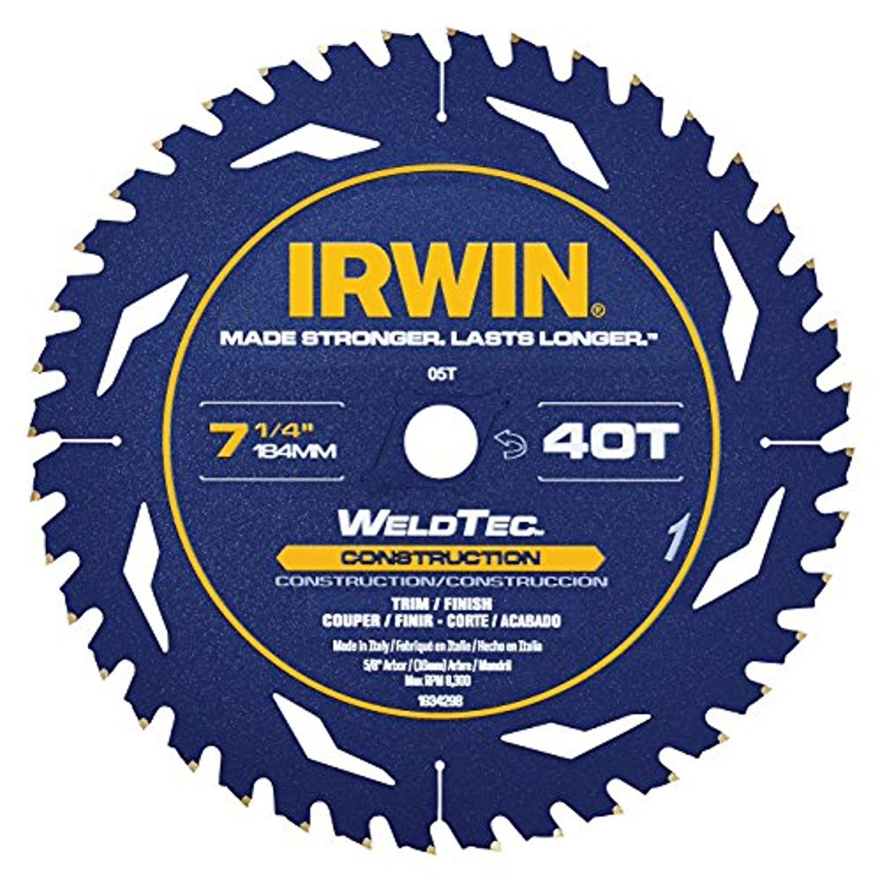 Newell Rubbermaid 1934299 Irwin Tools 40-Tooth WeldTec Corded Circular Trim/Finish Saw Blade, 7-1/4