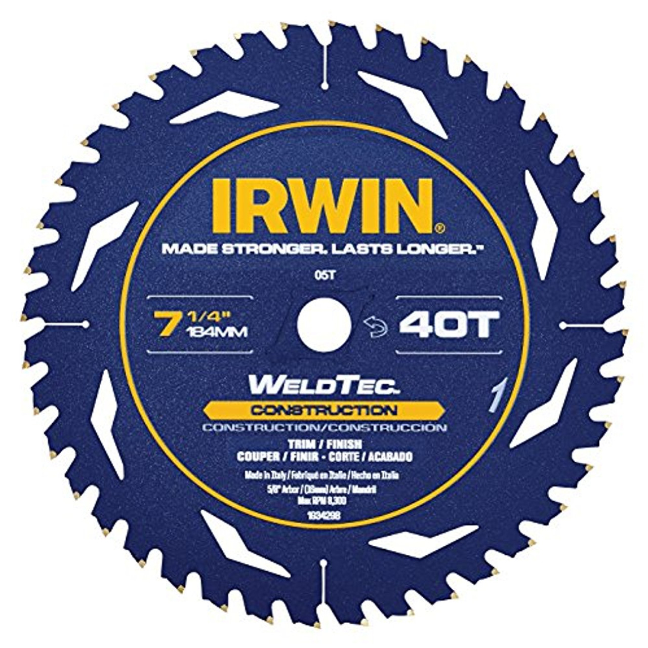 Newell Rubbermaid 1934299 Irwin Tools 40-Tooth WeldTec Corded Circular Trim/Finish Saw Blade, 7-1/4