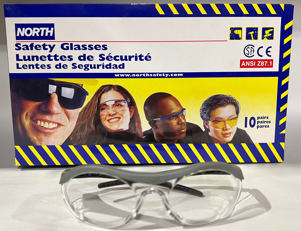 North Safety Products Gray Frame, Clear Lens Glasses Pack of 10 T58005GRY