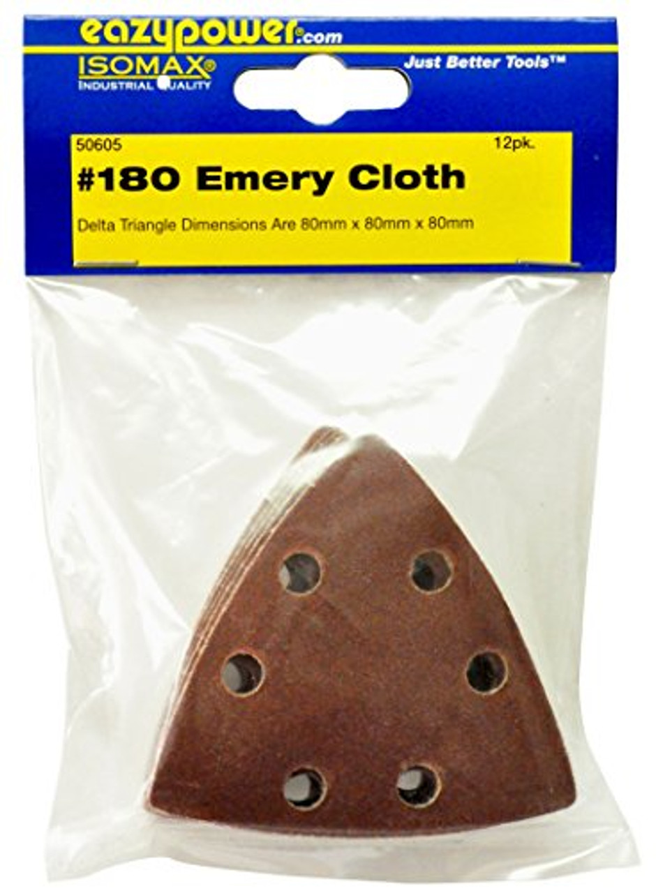 Eazypower 50605 Triangle Emery Cloth Hook & Loop 180 Grit Sanding Pads For Oscillating Tools, 3-1/8 by 3-1/8", (12per Pack)
