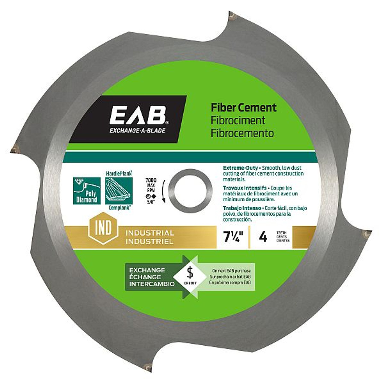 EAB 7 1/4" x 4 Teeth Fiber Cement Industrial Saw Blade Recyclable - 1017402, Bulk