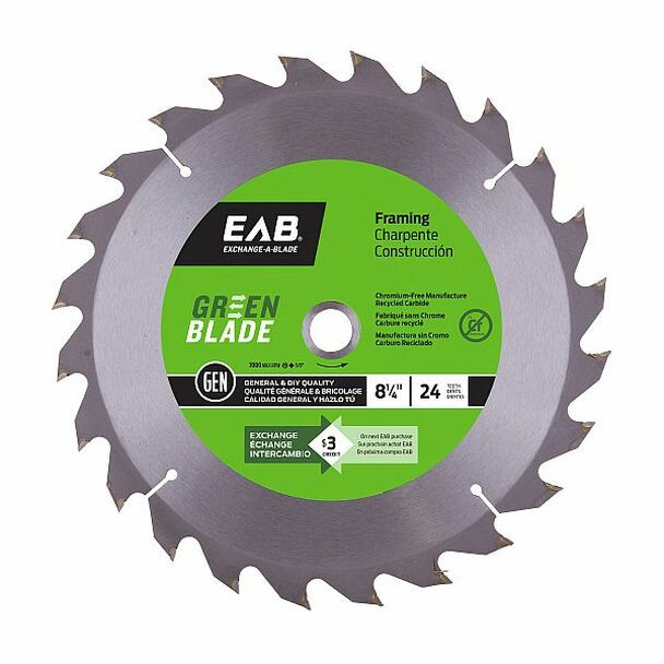 EAB 1110092, Bulk - 8 1/4" x 24 Teeth Carbide Green Framing Saw Blade
