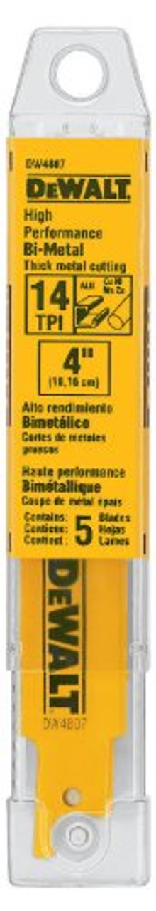 DEWALT DW4807 4-Inch 14 TPI Straight Back Bi-Metal Reciprocating Saw Blade (5-Pack)