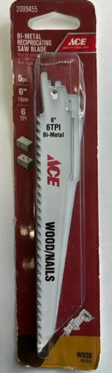 Ace 2099455 Bi-Metal 6" x 6TPI Reciprocating Saw Blade - 5 pk