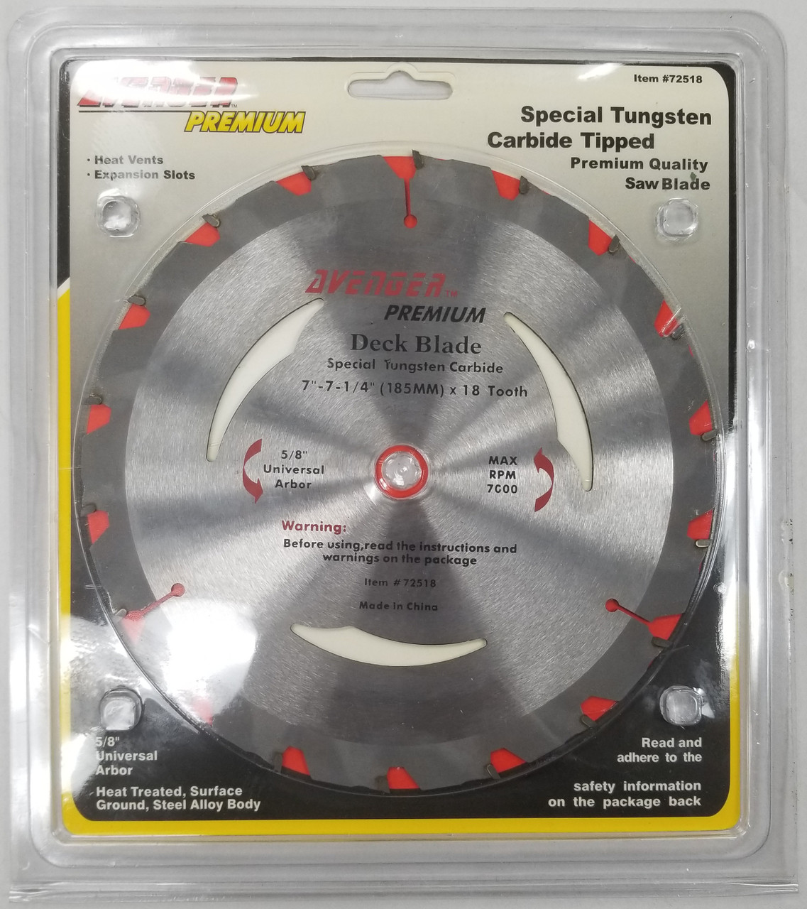 Avenger Premium 72518 Special Carbide Deck Blade, 18 Tooth, 7-1/4"