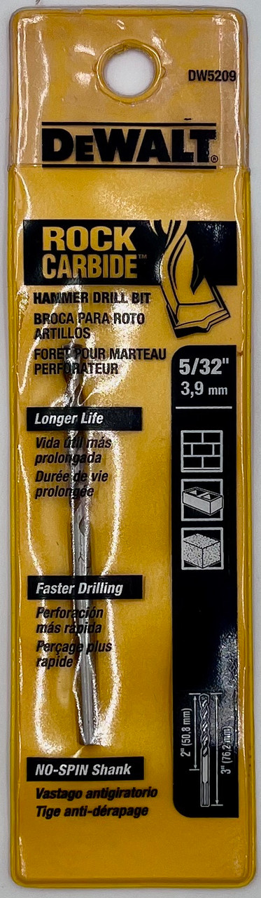 DEWALT DW5209 Drill Bit Premium Percussion Carbide Bit, 5/32-Inch By 3-Inch