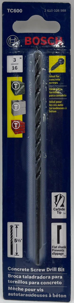 BOSCH TC600 - 3/16" x 5-1/2" Flat Shank Hex Masonry Drill Bit