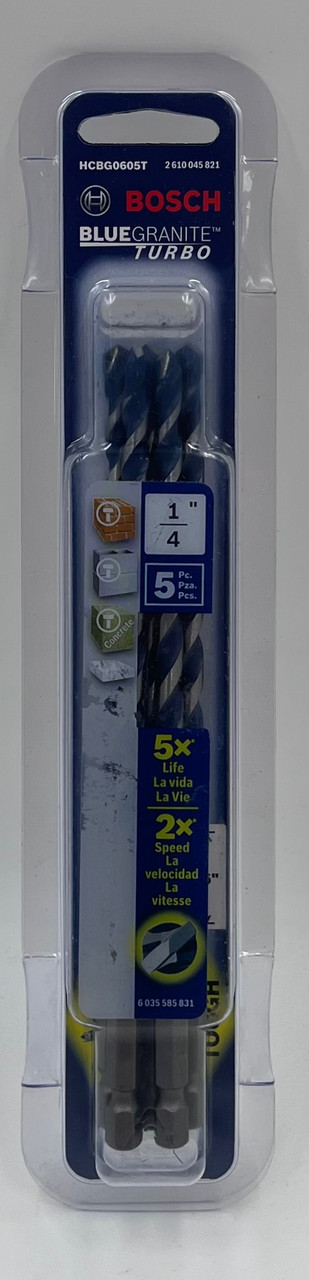 Bosch HCBG0605T 5 pc. 1/4" x 6" BlueGranite Turbo™ Carbide Hammer Drill Bits