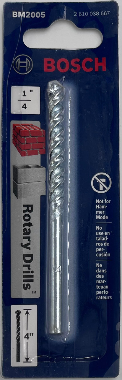 BOSCH BM2005 - 1/4" x 2" x 4" Fast Spiral Rotary Masonry Drill Bit for Brick and Block
