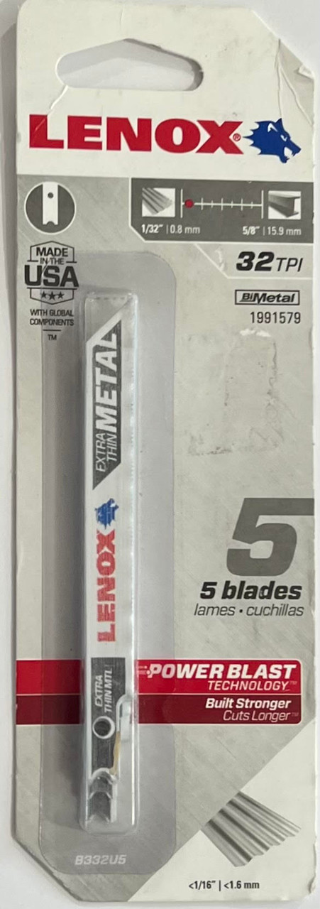 LENOX Tools 1991579 U-Shank Extra Thin Metal Cutting Jig Saw Blade, 3 5/8-Inch X 3/8-Inch 32 TPI, 5-Pack
