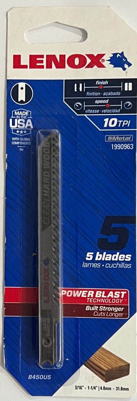 LENOX Tools 1990963 U-Shank Clean Wood Cutting Jig Saw Blade, 4" x 5/16" 10 TPI, 5 Pack