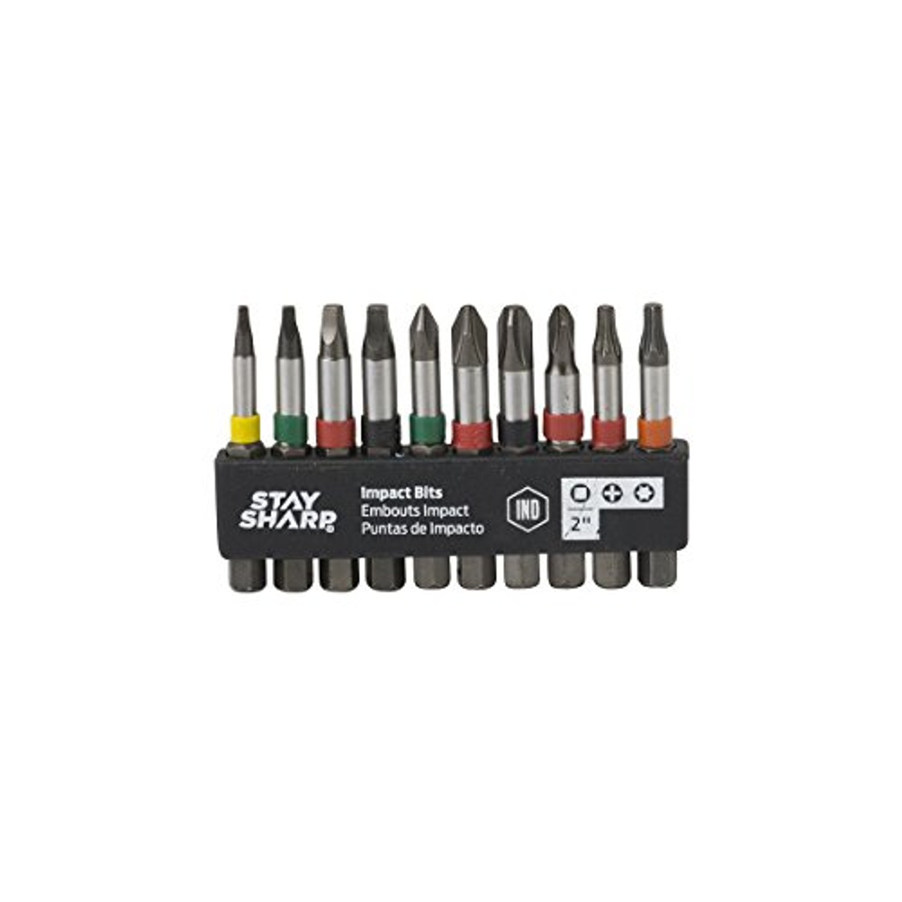 EAB Tool 98096 2" Sq#0,1,2,3; Ph #1,2,3,2Dry; T15-20 Impact Bit Clip (10 Pack) Industrial Screwdriver Bit - Recyclable,