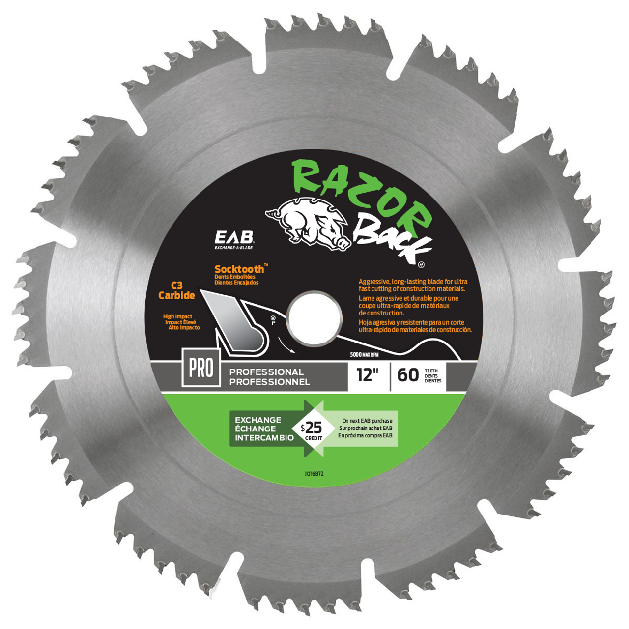 Exchange-A-Blade 1016872 RazorBack Socktooth Carbide Blade, 60T x 12"