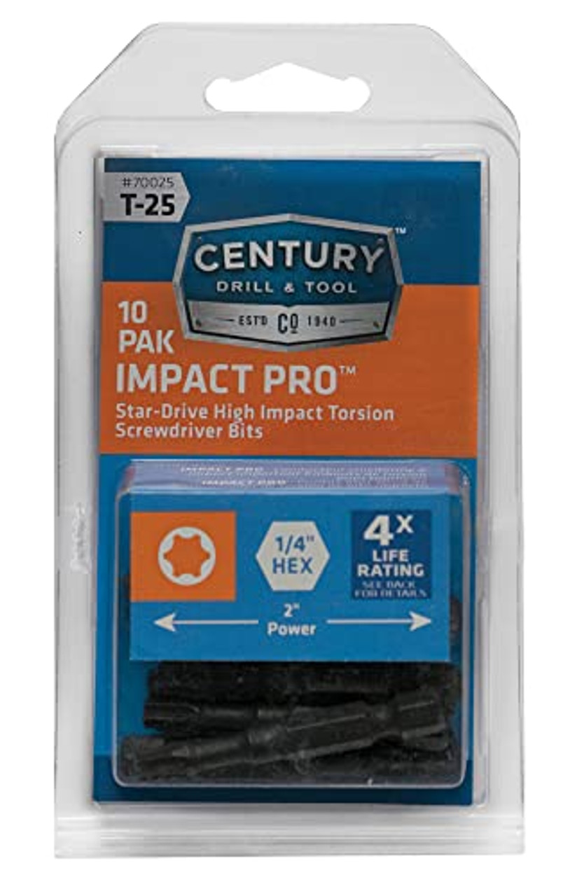 Century Drill & Tool 70025 Impact Screwdriver Bit T27 Torx, 2", 10 Pack